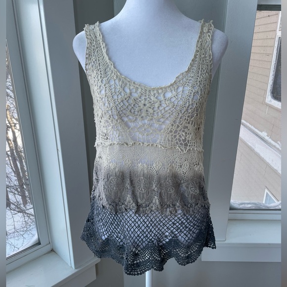 American Eagle Outfitters Cream Navy Dip Dye Crocheted Tank Top Swim Cover Up XS - Picture 8 of 9